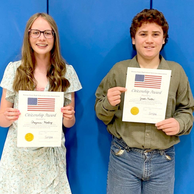 STOCKTON EIGHTH-GRADE students Cheyenne Hoeting and Josiah Hutton were selected for the KSHSAA Citizenship Award at the Junior High Awards Night and Music Program held on Monday, May 2nd.