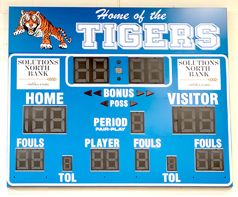 STOCKTON GRADE SCHOOL/JUNIOR HIGH scoreboards are up and ready for the 2025-- 26 sports seasons! Back in April, Solutions North Bank officers presented USD 271 with a generous $9,000 donation to assist with the purchase of the two scoreboards. The installation of them was completed recently, and they are certainly a welcome upgrade to the gymnasium.