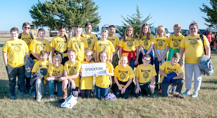 THE STOCKTON SIXTH-GRADE STUDENTS who attended W.A.C.K.Y. Day are pictured (front row, from left): Bentley Carpenter, Kinston Ray, Cobi Earl, Jade Jackson, Kaylee Jackson, McKenna Horn, Justice Stice, Vincent Antonini; (back row, from left) Raiden Huenergarde, Mrs. Andrea Dix, Garrison Mongeau, Adrienne McCoy, Kinley Kester, Mrs. Donna Garcia, Faith Armstrong, Sean Green, Blayke Stithem, Brooklyn Couse, Khloe Jones, Lillyn McNulty, and Mrs. Gidget Mosiman.