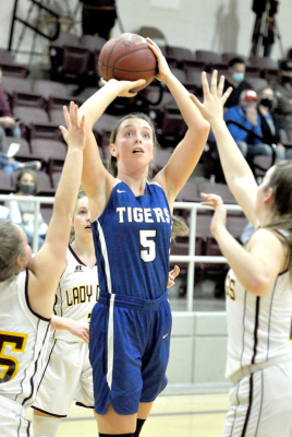 LADY TIGER JUNIOR OLIVIA DIX scored a game-high 28 points in Stockton’s loss to the Osborne Lady Bulldogs in Saturday’s contest of the Pre-Season Basketball Tournament.