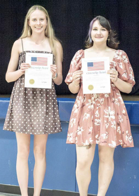 CITIZENSHIP AWARD winners recognized at the SHS Awards Banquet were seniors Cheyenne Hoeting and Piper Creighton.