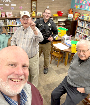 PLAINVILLE MASONS who participated in the recently held Plainville Memorial Library's 'I Matter Monday' were Master of Paradise Lodge #290 Matt 'Pappy' Whitney, Barry Gilliland, Plainville City Officer Michael Enfield, and Plainville Mayor Tom Nuckols.
