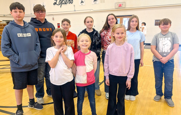 COMPETING IN THE PALCO GRADE SCHOOL SPELLING BEE were (from left) Barrette Moore, Jaxen Keiswetter, Presley Keller, Brantley Brachtenbach, Kambree Benoit, Jessalyn Williams, Kaylee Wise, Karley Dopita, Jaden Keller, and Taesyn Benoit. (Courtesy Photo)
