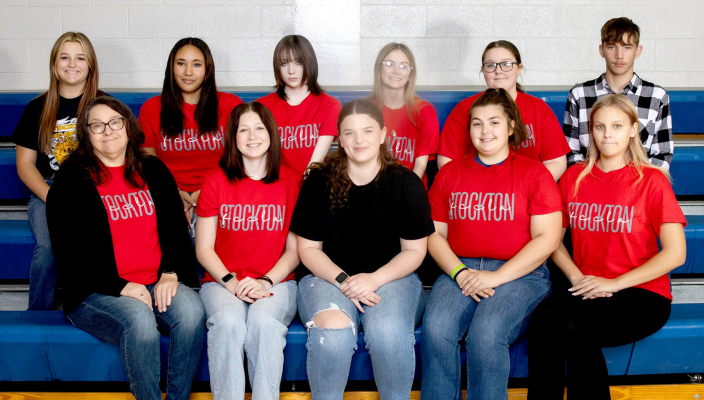 THE 2024-25 STOCKTON HIGH SCHOOL FCCLA members are front row, from left: Jennifer Niblock (sponsor), Ryleigh Gardner, MacKenzie Kester, Rivver Long, Paytyn McNulty; and back row, from left: Skylar Amlong, Caleigha Fast, Brylea Elias, Josie Ludy, Raileigh Huenergarde, and Landon Roenne. (Courtesy Photo)