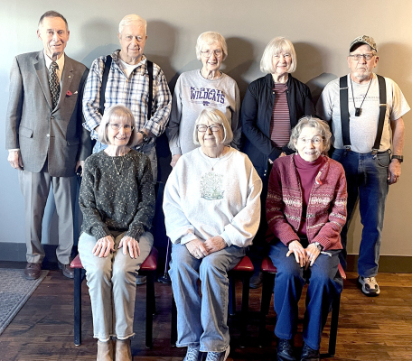 A “MINI” REUNION lunch for the Stockton High School Class of 1961 was held last Tuesday, November 11, following the Veterans Day activities held at the high school. The event, which was planned by Judy Turnbull, took place at 1872 Italian Eatery, with the following classmates in attendance: front row, from left: Judy Turnbull, Judy Schroeder, and Karla Peters; and standing, from left: Tom Riffe, Don Maddy, Anita Cordill, Pricilla All, and Merrill Johnston.