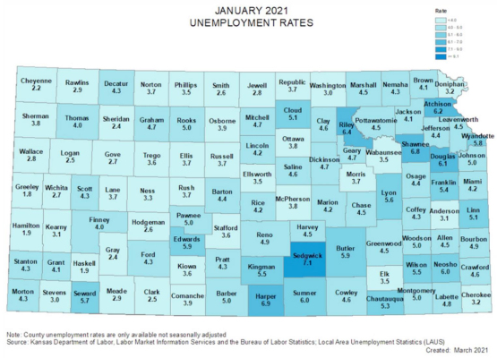 Jobless rates rise across northwest Kansas in January