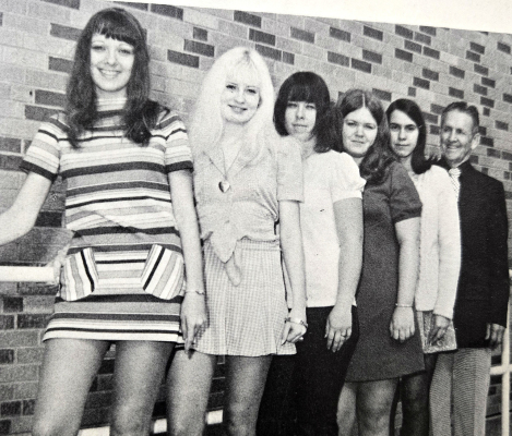 THE YEARBOOK STAFF for the 1974 SHS Tiger edition were Janette Sutton, Sales Manager; Janey LeFort, Editor; Kristie Lowry, Advertising Manger; Karol Jones, Business Manager; Pam Plante, Photographer, and Mr. C. R. Scott, Advisor.