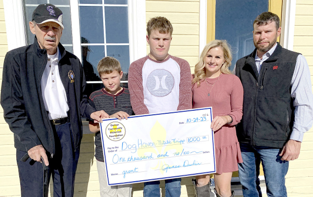 PICTURED from left to right are Kaylon Roberts, president of the Damar Community Foundation, Colby Knipp, Carson Knipp, Natalie Knipp, and Chuck Knipp. (Courtesy Photo)
