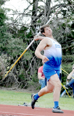 RYLAN BASART placed third in the Javelin at the MCL Track Meet in Hill City with a personal record throw of 165’ 4”.
