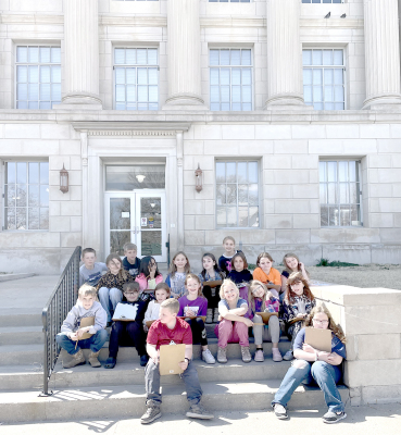 THETHIRD-GRADE STUDENTS from Stockton Grade School recently visited the Rooks County Courthouse where they interviewed the department heads of the various offices. The students enjoyed meeting the people who work there and seeing some of the offices. Rooks County Attorney Danielle Muir even let them tour the courtroom, explaining who sits where and what they each do in the court, which was a great learning experience.The articles they wrote from their visit appear in this week’s issue of the Sentinel. Takin